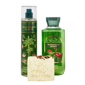 Bath & Body Works Watermelon Mojito 2 Piece Gift Set - Fragrance Mist and Shower Gel - with a Creamy Rose Bar Soap - Full Size