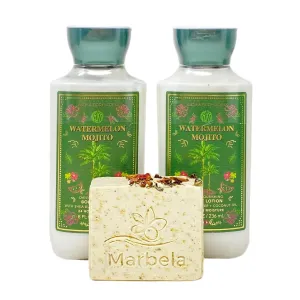 Bath & Body Works Watermelon Mojito Daily Nourishing Body Lotion 2 Piece Set with a Creamy Rose Bar Soap - Full Size