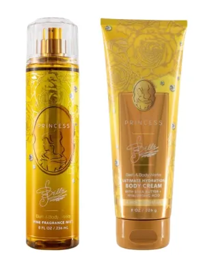 Bath and Body Limited Edition Princess Collection Belle Body Cream and Fragrance Mist Duo Set – Rose Petals, Sparkling Buttercup & Whipped Vanilla – 8 oz Cream   8 fl oz Mist