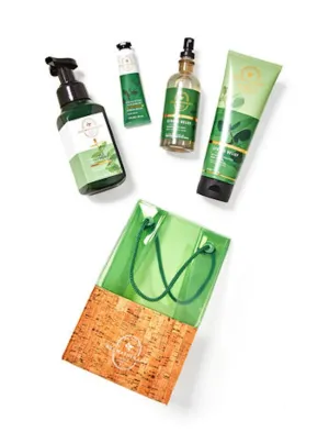 Bath and Body Works Aromatherapy Eucalyptus Spearmint Gift Bag Set - Body lotion - Shower Gel and Fine Fragrance Mist Plus a Shea Butter Hand Cream arranged inside a transparent gift bag