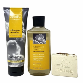 Bath & Body Works Afternoon Sunshine Duo Gift Set - Body Cream and Shower Gel with a Creamy Rose Bar Soap.