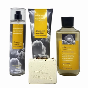 Bath & Body Works Afternoon Sunshine Trio Gift Set - Fragrance Mist, Body Cream, Shower Gel with a Creamy Rose Bar Soap.