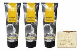 Bath & Body Works Afternoon Sunshine Ultimate Hydration Body Cream 3 Pack with a Creamy Rose Bar Soap.