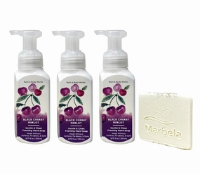 Bath & Body Works Black Cherry Merlot 3 Pack Gentle Foaming Hand Soap Bundle with a Natural Oats Sample Soap