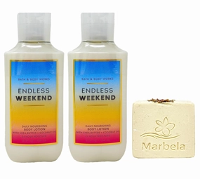 Bath & Body Works Endless Weekend 2 Pack Body Lotion Bundle with a Creamy Rose Bar Soap - Full Size