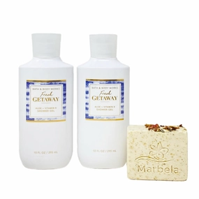 Bath & Body Works Fresh Getaway Aloe   Vitamin E Shower Gel 2 Piece with a Creamy Rose Bar Soap
