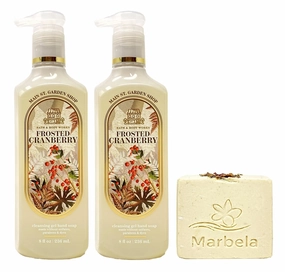 Bath & Body Works Frosted Cranberry 2 Pack Cleansing Gel Hand Soap Bundle with a Creamy Rose Bar Soap