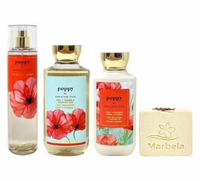 Bath & Body Works Poppy Trio with a Creamy Rose Bar Soap - Fragrance Mist - Shower Gel and Body Lotion - Full Size