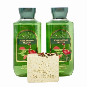 Bath & Body Works Watermelon Mojito 2 Pack Aloe   Vitamin E Shower Gel Bundle with a Creamy Rose Bar Soap - Full Size
