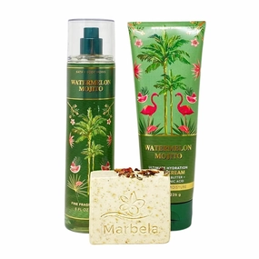 Bath & Body Works Watermelon Mojito Duo Gift Set - Fragrance Mist and Body Cream - with a Creamy Rose Bar Soap - Full Size