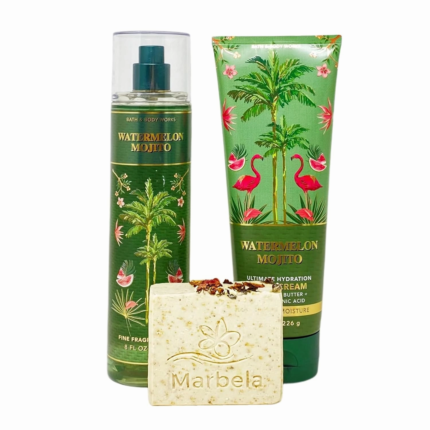 Bath & Body Works Watermelon Mojito Duo Gift Set - Fragrance Mist and Body Cream - with a Creamy Rose Bar Soap - Full Size