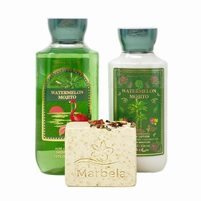 Bath & Body Works Watermelon Mojito Duo Gift Set - Shower Gel and Body Lotion - with a Creamy Rose Bar Soap - Full Size