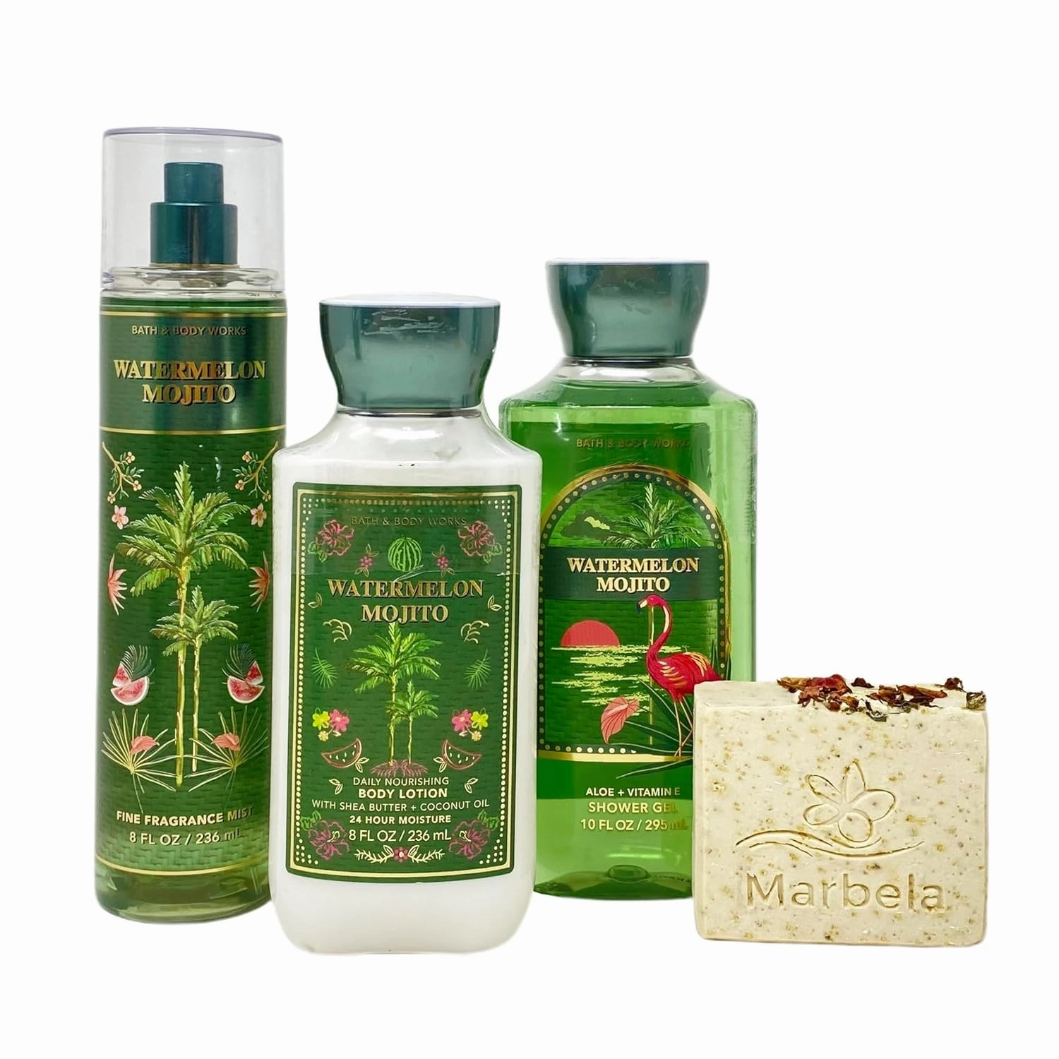 Bath & Body Works Watermelon Mojito Trio Gift Set - Fragrance Mist - Shower Gel - Body Lotion - with a Creamy Rose Bar Soap - Full Size