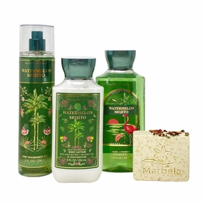 Bath & Body Works Watermelon Mojito Trio Gift Set - Fragrance Mist - Shower Gel - Body Lotion - with a Creamy Rose Bar Soap - Full Size