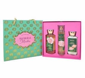 Bath and Body Work Rose - Feliz Dia De La Madre Gift Box Trio Set - Fragrance Mist , Body Wash and Body Lotion - Full Size