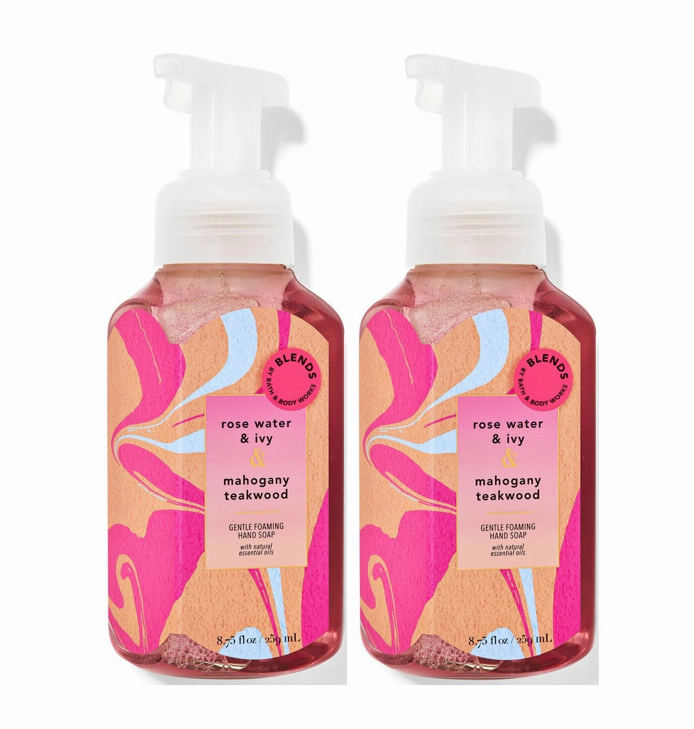 Bath and Body Works Gentle Foaming Hand Soap 8.75 Ounce 2-Pack (Rose Water & Ivy & Mahogany Teakwood)
