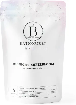 Bathorium Midnight Superbloom Crush, Wildflower Bath Soak, Lavender, Rose, Butterfly Pea Flower, Jasmine, Dead Sea Salt, 21 oz