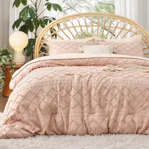 Bedsure Queen Comforter Set - Coral Pink Comforter, Boho Tufted Shabby Chic Bedding, 3 Pieces Vintage Farmhouse Bed Set for All Seasons, Fluffy Soft Bedding with 2 Pillow Shams