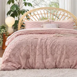 Bedsure Twin XL Comforter Set - Coral Pink Comforter, Boho Tufted Shabby Chic Bedding, 2 Pieces Vintage Farmhouse Bed Set for All Seasons, Fluffy Soft Bedding with 1 Pillow Sham