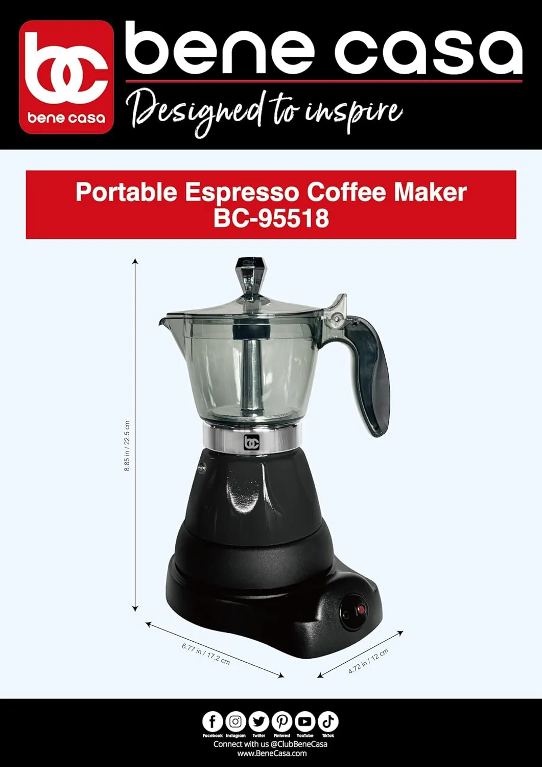 Bene Casa Black Portable Electric Espresso Maker/Cafetera, 1-3 Cups/Shots (1, BLACK)
