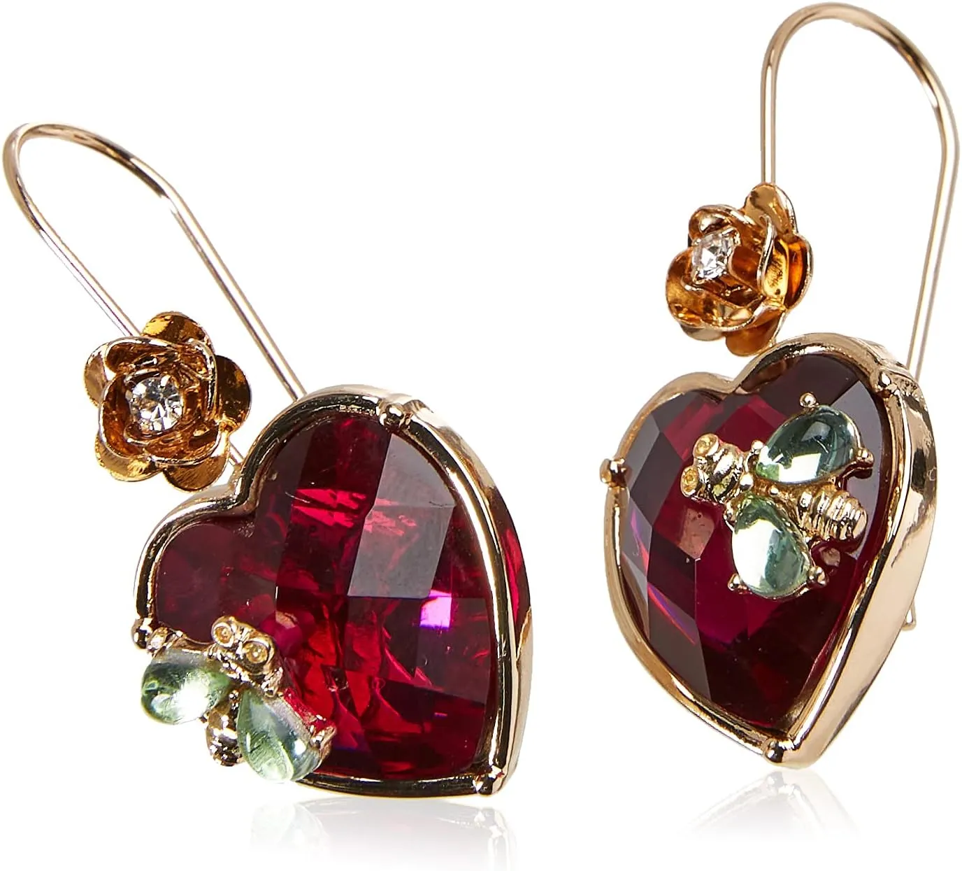Betsey Johnson Womens Stone Heart Dangle Earrings