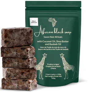 Black African Soap Bar (1lb Pre-Cut 5 Bars) – Authentic African Black Soap, Face & Body Wash