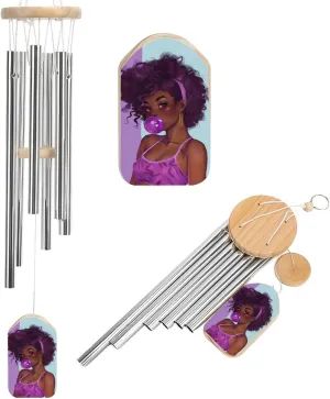 Black Woman Blowing Bubble Gum Wind Chimes Outside with Relaxing Rich Sound, Memorial Wind Chimes Gifts Porch Garden Backyard