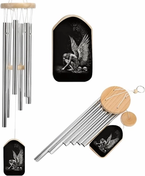 Black White Angel Skull Wind Chimes Outside with Relaxing Rich Sound, Memorial Wind Chimes Gifts Porch Garden Backyard
