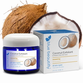 Blue Beautifly Coconut Face Exfoliator - Phytonutrient-rich Coconut Extract Revitalizes Skin - Plant-based with No Synthetic Additives - Shell Granules Clear Pores & Remove Impurities - 2 fl oz