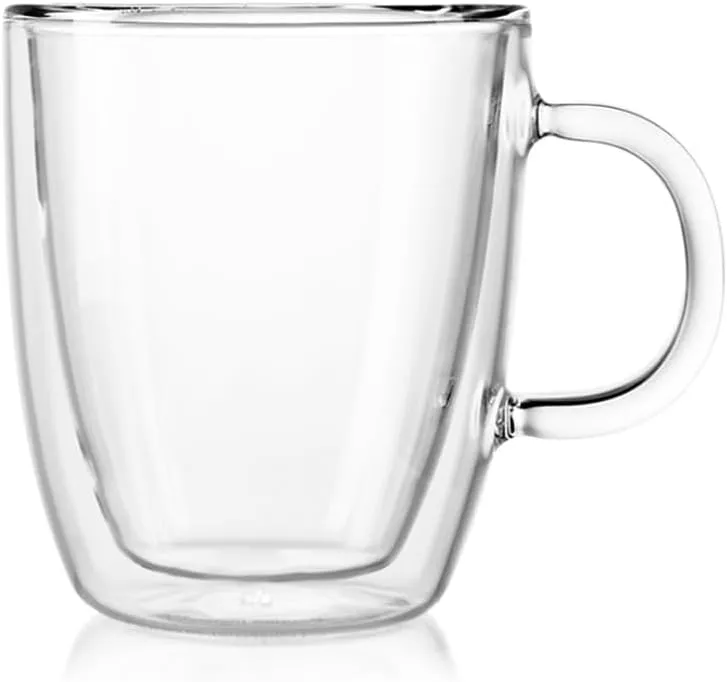 Bodum 10oz Bistro Double Wall Insulated Mug, High-Heat Borosilicate Glass, Set of 2, Clear