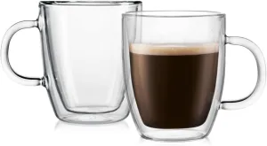 Bodum 10oz Bistro Double Wall Insulated Mug, High-Heat Borosilicate Glass, Set of 2, Clear