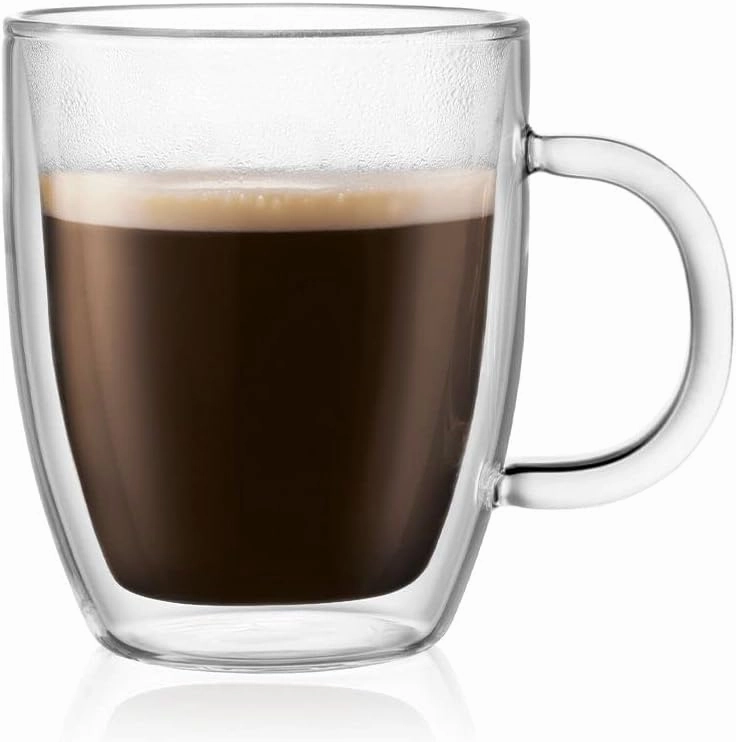 Bodum 10oz Bistro Double Wall Insulated Mug, High-Heat Borosilicate Glass, Set of 6, Clear