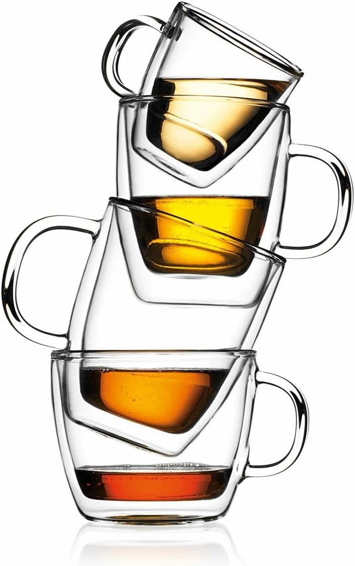 Bodum 10oz Bistro Double Wall Insulated Mug, High-Heat Borosilicate Glass, Set of 6, Clear