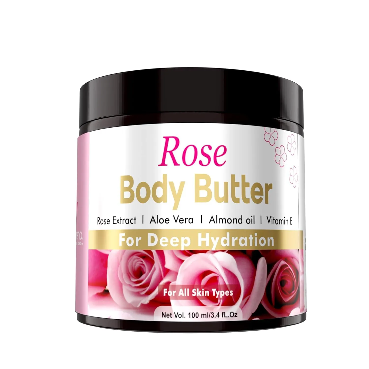 body butter For dry skin With British Rose, Almond Oil & Vitamin E | Vegan | For women & Men 100 ml