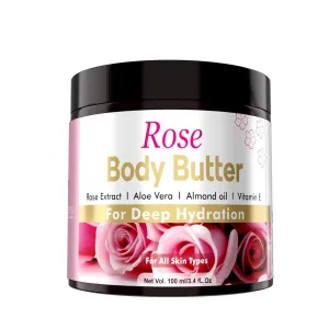 body butter For dry skin With British Rose, Almond Oil & Vitamin E | Vegan | For women & Men 100 ml