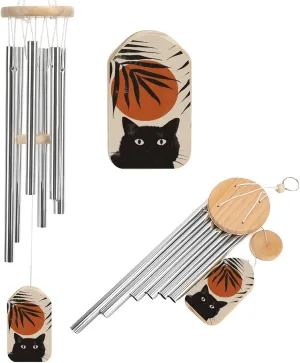 Boho Black Cat Wind Chimes Outside with Relaxing Rich Sound, Memorial Wind Chimes Gifts Porch Garden Backyard