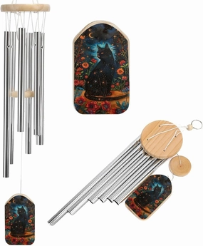Boho Cat Flower Starry Sky Wind Chimes Outside with Relaxing Rich Sound, Memorial Wind Chimes Gifts Porch Garden Backyard