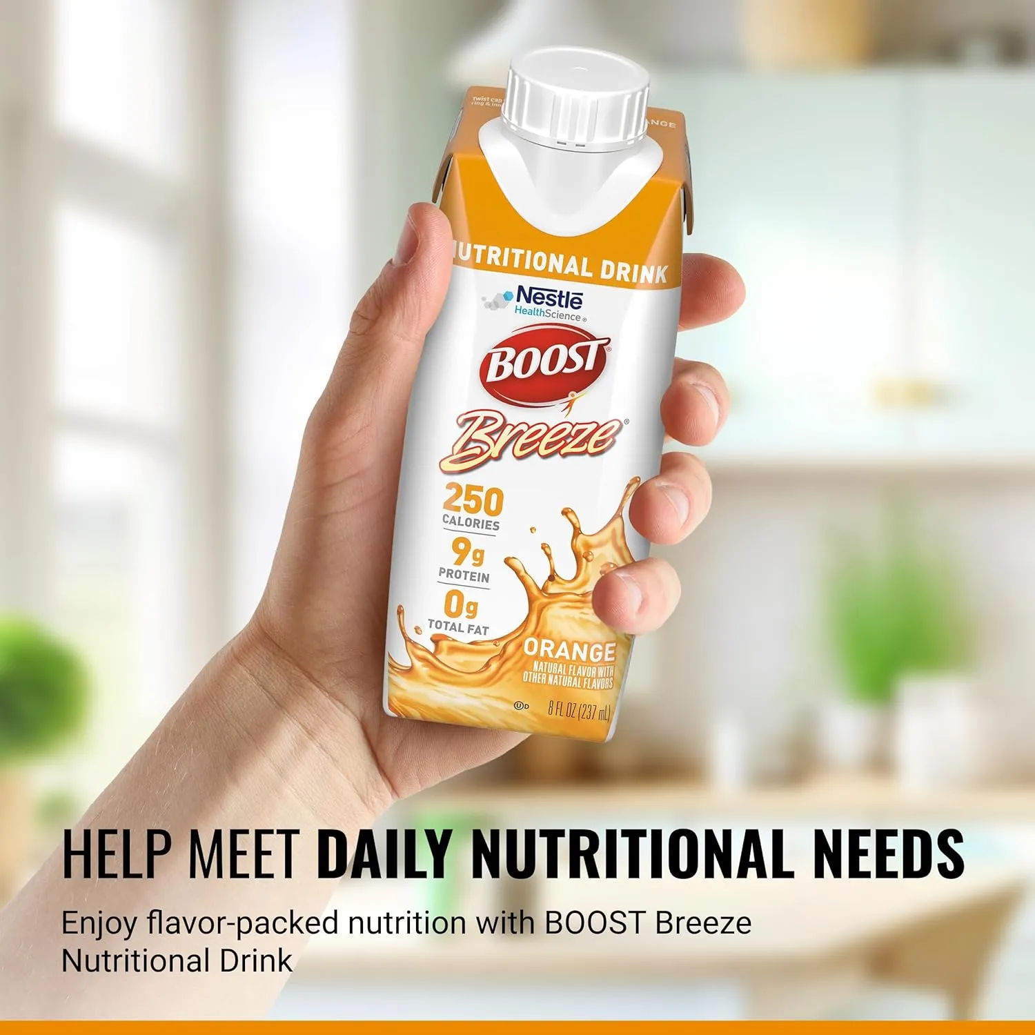 BOOST Breeze Clear Nutritional Drink - 250 Calories - 19 Vitamins & Minerals - 9 g Protein – Fortified Clear Nutritional Drink with Vitamin A & Zinc - Orange Flavor - 8 fl oz (Pack of 24)