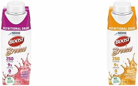 BOOST Breeze Clear Nutritional Drink, 9g Protein, 250 Nutrient-Rich Calories, Wild Berry (Pack of 24) & Orange (Pack of 24)
