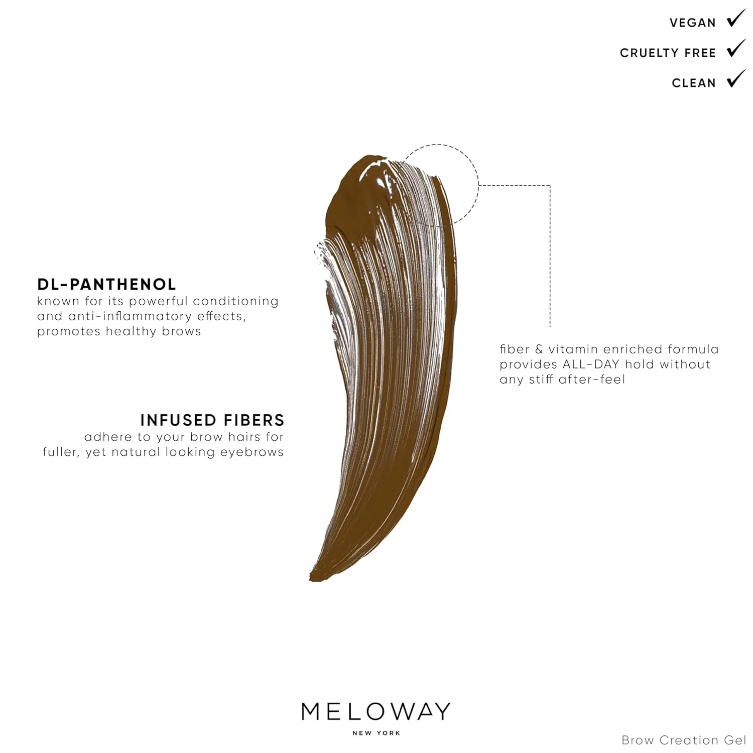 Brow Creation Gel - Tinted Fiber Gel for Thicker, Fluffier Brows - Patented Brush - Vitamin-Enriched Formula - Vegan, Cruelty-Free, Clean - Made in USA - Licorice Tease (Black) - 6.0ml