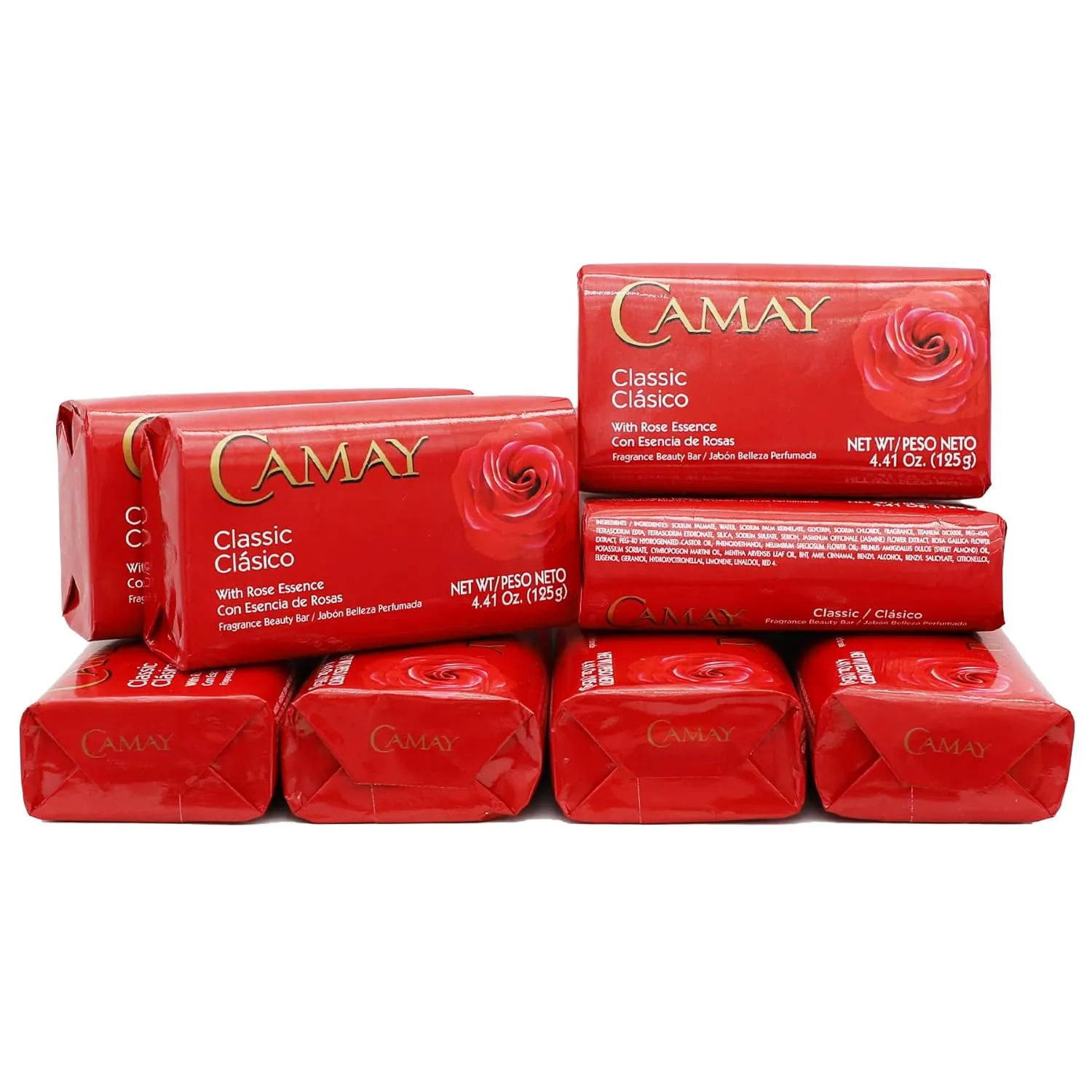 Camay Classic Bar Soap, Rose Essence, 8-Pack of 4.41 Oz Each Soap, 8 Bar Soaps.