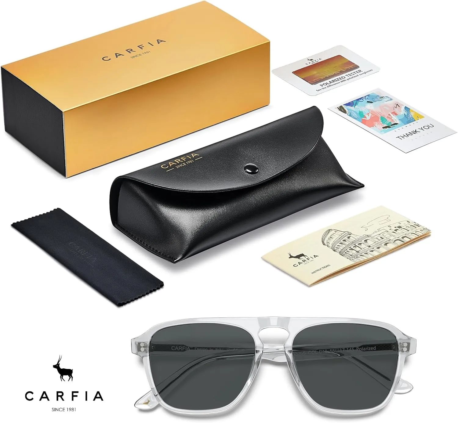 CARFIA Acetate Polarized Men's Sunglasses - Pilot Design, UV Protection CA5355