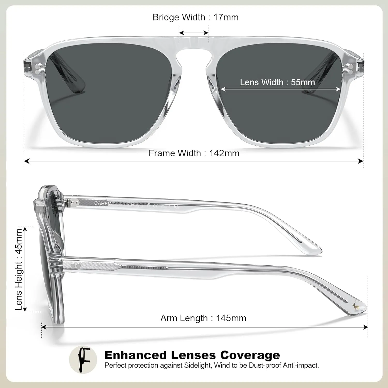 CARFIA Acetate Polarized Men's Sunglasses - Pilot Design, UV Protection CA5355