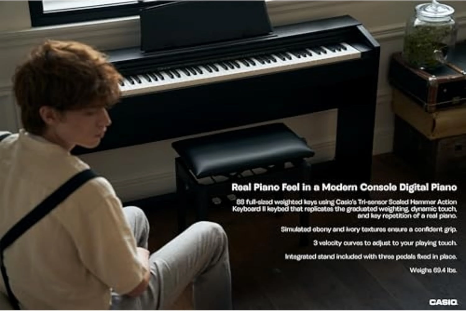 Casio Privia PX-770 – 88-Key Weighted Console Digital Piano | Tri-Sensor II Scaled Hammer Action Keys | AiR Sound Source, 19 Tones, Concert Play, 16W Stereo Speakers, USB-MIDI | Elegant Black Cabinet