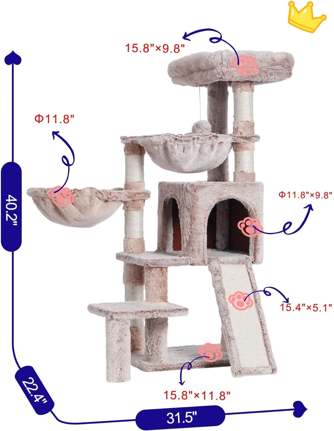 Cat Tree for Small Cats/Kitten, Cat Tower with condo, 2 Baskets, Platform, Scratch Board, Cat Scratching Posts for Indoor Cats, Muchroom GCT003SMU
