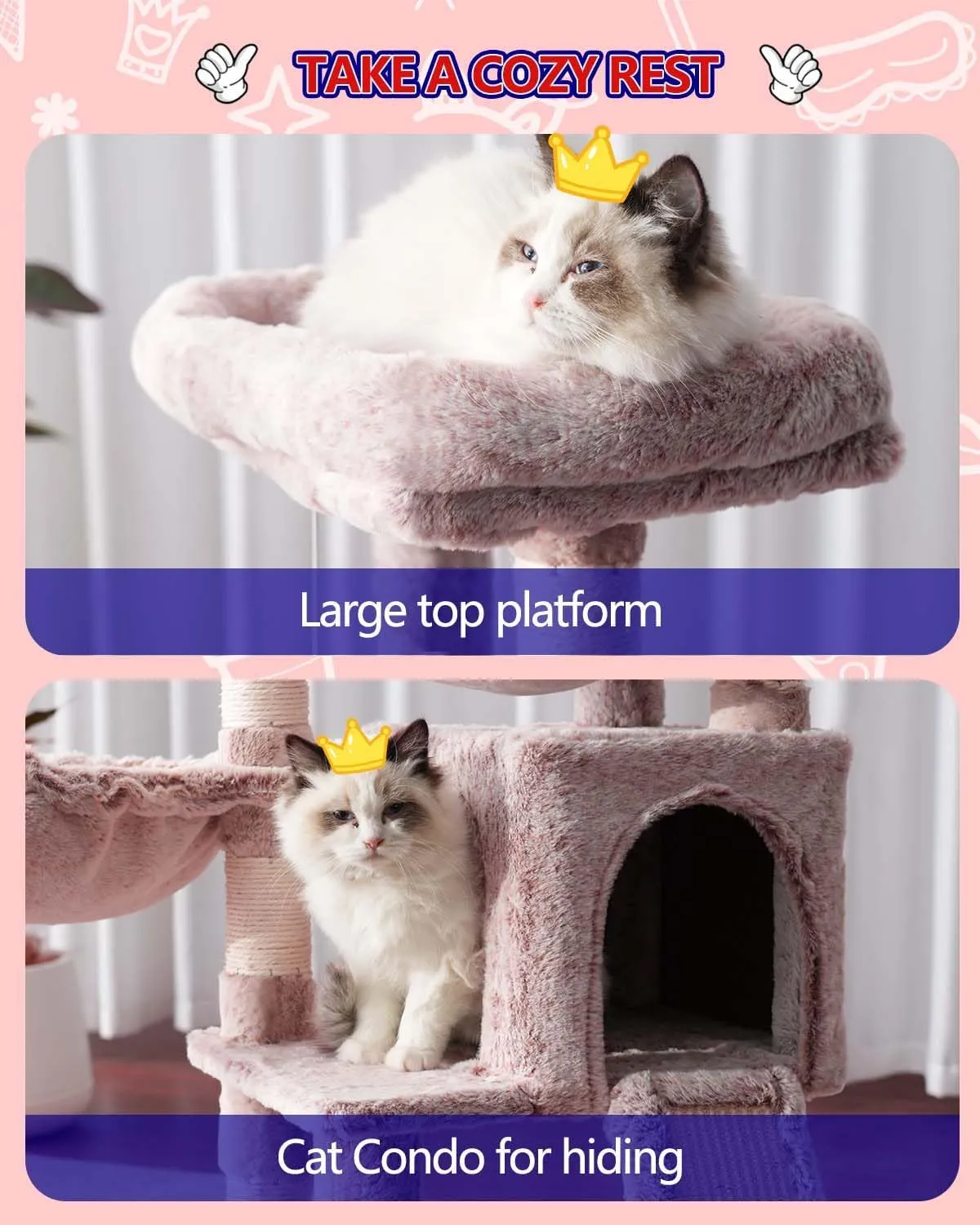 Cat Tree for Small Cats/Kitten, Cat Tower with condo, 2 Baskets, Platform, Scratch Board, Cat Scratching Posts for Indoor Cats, Muchroom GCT003SMU