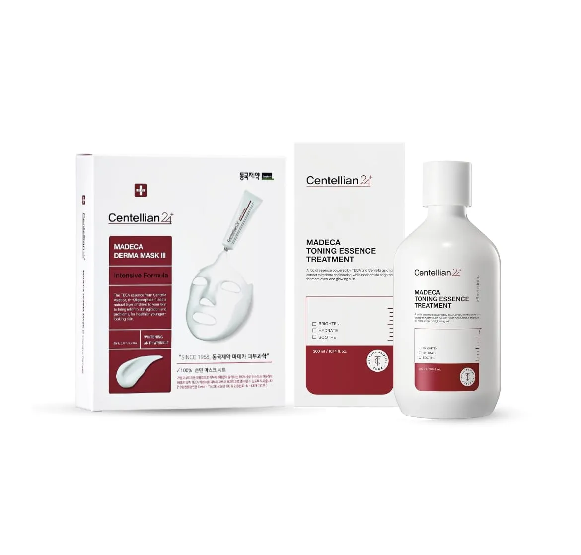 CENTELLIAN 24 Toning Essence Treatment & Madeca Derma Face Mask (Intensive, 10pc) for Even Skin Tone and Wrinkle Improvement, All Skin Types, Formulated with TECA and Centella Asiatica.