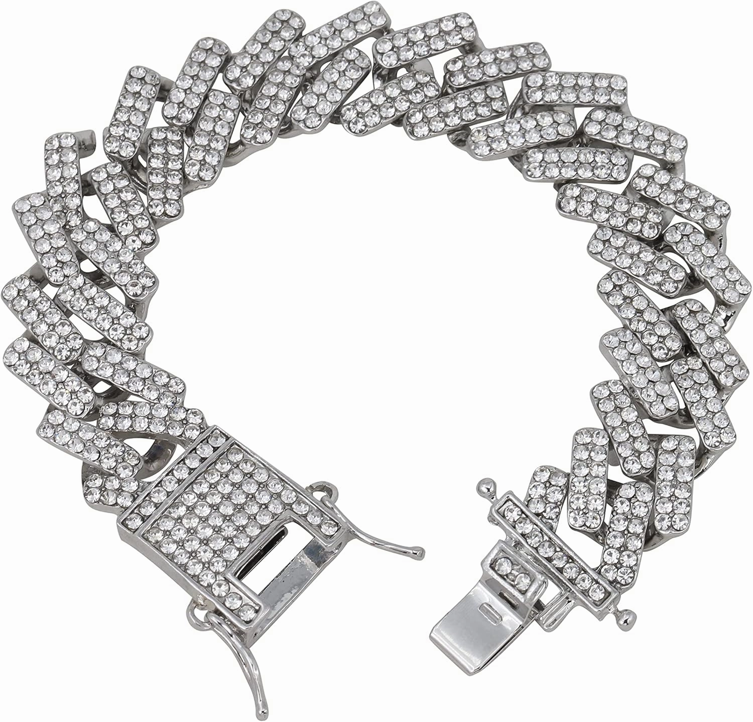 Charles Raymond Silver Bling'ed Out Mens Watches on Blast w/Zig Zag Bling'ed Out Necklace & Bracelet Sets - New Cuban Z Links w/3 Row Diamonds on Each Side - ST102SSeries