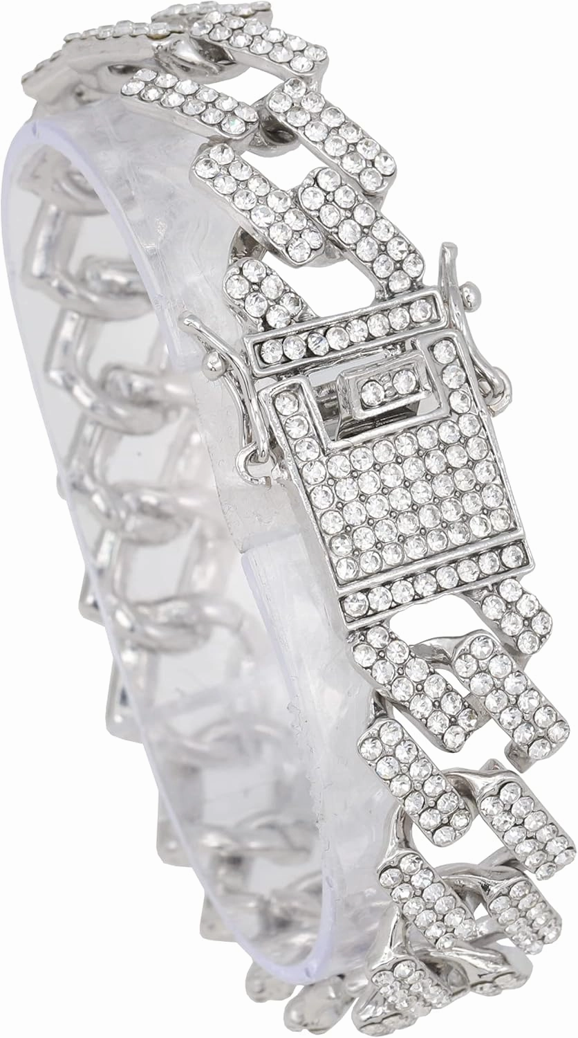 Charles Raymond Silver Bling'ed Out Mens Watches on Blast w/Zig Zag Bling'ed Out Necklace & Bracelet Sets - New Cuban Z Links w/3 Row Diamonds on Each Side - ST102SSeries