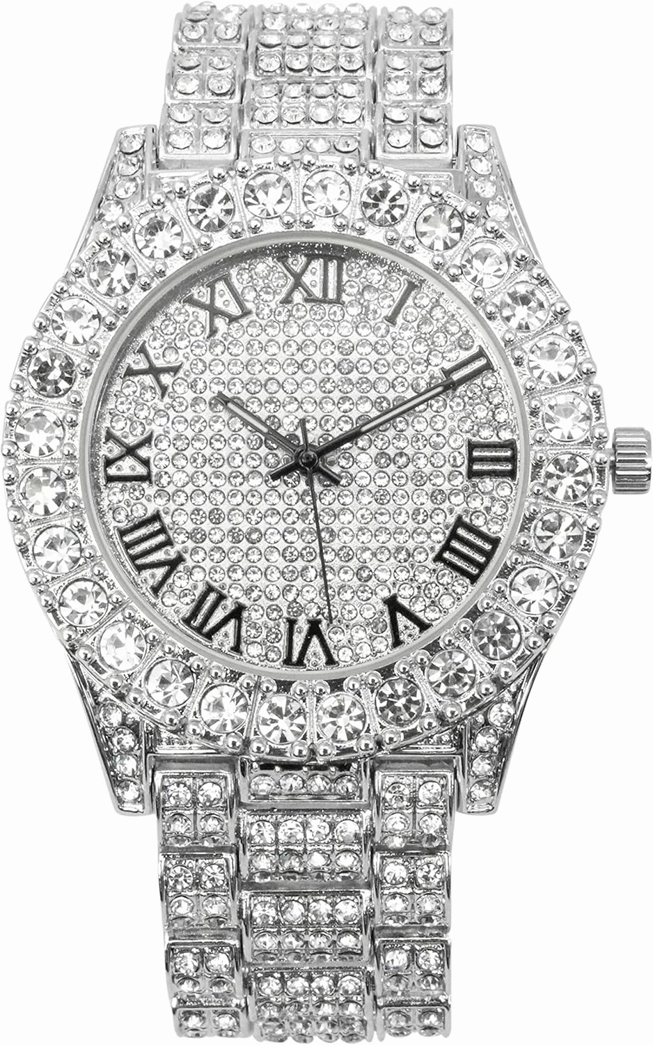 Charles Raymond Silver Bling'ed Out Mens Watches on Blast w/Zig Zag Bling'ed Out Necklace & Bracelet Sets - New Cuban Z Links w/3 Row Diamonds on Each Side - ST102SSeries
